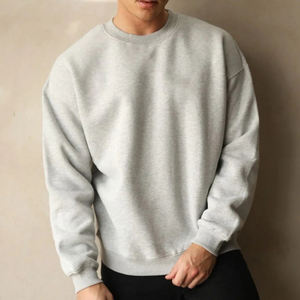 Jersey de lana de gran tamaño para hombre, jersey de entrenamiento con hombros caídos, cuello redondo, jersey de gimnasio activo, sudadera básica, mezcla de algodón de 430Gsm - Product Image 2