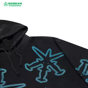 80% coton 20% polyester épaule tombante pull à capuche séchage rapide surdimensionné pierre lavé strass travail et sweat à capuche brodé - Product Image 3