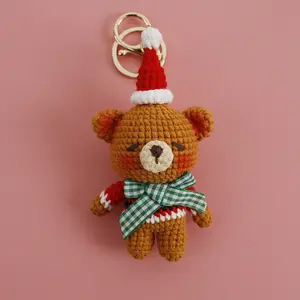 Crochet Mini Teddy Bear Keychain Handmade Amigurumi Crochet Bear Doll Keyring Crochet Miniature Bear Keychain for Christmas Gift