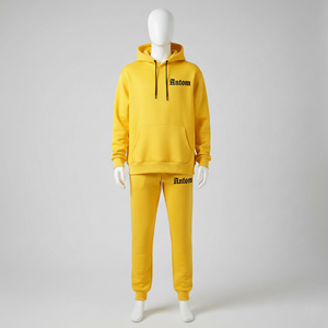 Conjunto de Sudadera con Capucha y Pantalones Deportivos de Algodón Grueso Lavado al Ácido, 2 Piezas, Trajes Deportivos Vintage Lisos para Hombre - Product Image 2