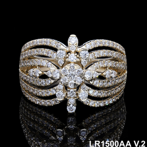 Anillo de oro blanco de 14 quilates con motivo floral intrincado, exquisito diseño de ajuste de micropavé de varias filas - Product Image 4