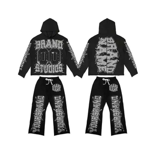 Ensemble de survêtement en molleton de coton pour homme, taille plus, avec capuche et pantalon de jogging, impression de logo personnalisé, couleur unie, vêtements décontractés - Product Image 5