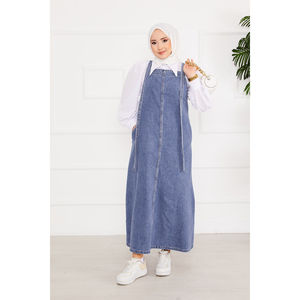 Robe salopette en jean bleu Y2K, silhouette droite, avec poche latérale et décoration boutonnée, style simple pour l'été - Product Image 1