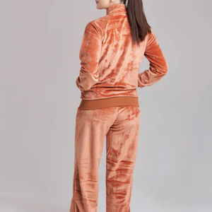 2025 estilo mujer verano Casual sólido dos piezas conjunto de terciopelo manga corta bolsillo con cremallera ecológico traje de secado rápido ropa - Product Image 4