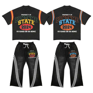 Camiseta personalizada y pantalón acampanado vintage lavado al ácido 100% algodón pesado alta calidad streetwear moda mayorista fabricante - Product Image 6