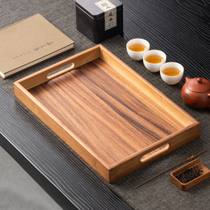 Bandeja de Madera FSC con Asas para Servir Alimentos y Bebidas, para Mesa de Centro, Desayuno, Cena y Bar, Bandeja de Almacenamiento Decorativa Rústica - Product Image 5