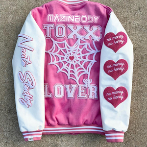 Chaqueta universitaria personalizada para hombre y mujer Chaqueta con letras bordadas y parche de chenilla, chaqueta de béisbol con mangas de cuero - Product Image 5