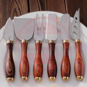 Juego de 6 cuchillos para queso con mango de madera, juego de cuchillos para queso de acero de Damasco para untar queso de uso diario - Product Image 6