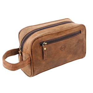 Trousse de toilette en cuir de grain supérieur fabriquée à la main personnalisée Trousse de maquillage à deux compartiments Sac à cosmétiques durable Organisateur de maquillage personnalisé - Product Image 3