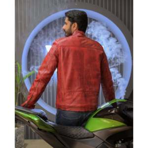 Reddish Genuine <b>Leather</b> <b>Jacket</b> (Sf008) Vintage Puffer Style Stand Hood Zippered Closure Reversible Pattern for Spring Autumn - Product Image 3