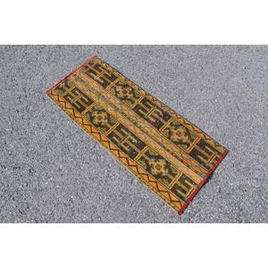 Tapis en laine turque classique Vintage 1.5x3.6ft traditionnel jaune marron tissage plat Patchwork Design Latex Rectangle pour couloir - Product Image 2