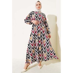Robe élastique à taille ceinturée à motifs directionnels Bordeaux - Product Image 1