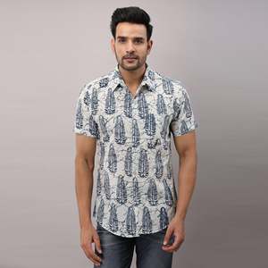 DarkBlue Men's Casual Printed Cotton <b>Shirt</b> Breathable Cool XL Size Long Sleeves Digital Printing Poplin Woven Fabric ODM Supply - Product Image 2
