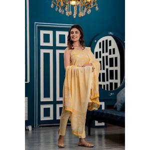Ensemble Kurta imprimé floral jaune pour femme avec pantalon et dupatta - Product Image 4