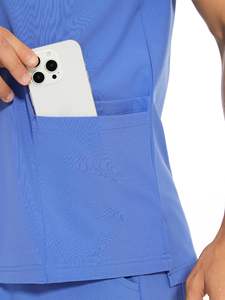 Combinaison de travail pour infirmières en polyester et élasthanne pour femmes, pantalon de jogging extensible avec plusieurs poches, blouse à col montant et manches courtes - Product Image 5