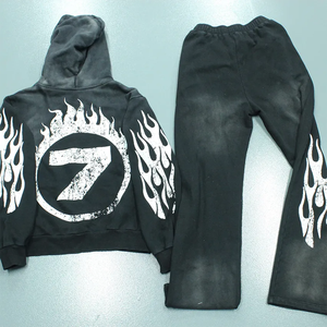 High Quality Custom Streetwear Heavyweight Vintage Acid Wash Hoodie and <b>Sweatpants</b> <b>Set</b> for Men OEM Hoodie Manufacturer - Product Image 3
