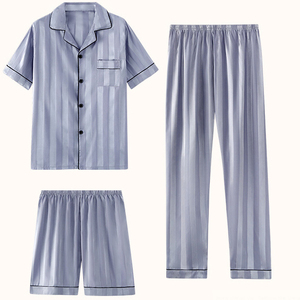 Ensemble de pyjamas en satin pour hommes sur mesure OEM vêtements de nuit d'été en soie ensemble court 3 pièces pyjama de couchage personnalisé pour hommes - Product Image 3