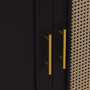 Mueble aparador moderno de madera negra con puertas de ratán, manijas doradas, almacenamiento espacioso, diseño elegante, perfecto para decoración de comedor - Product Image 6