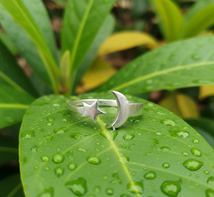 Anillo ajustable clásico de plata esterlina 925 con estrella y Luna para mujer - Product Image 6