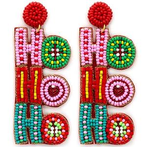 Handmade Trendy Christmas Ho Ho Ho Beaded Statement <b>Earrings</b> From India Drop <b>Earrings</b> Style for <b>Holiday</b> Celebrations - Product Image 1