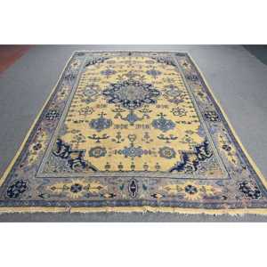 Alfombra Turca de 6.4x9.6 pies, Alfombra Grande Vintage, Alfombra de Lana con Puntos Azules y Amarillos - Product Image 1