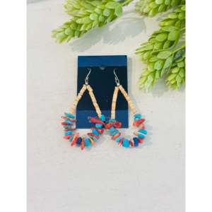 Boucles d'oreilles pendantes géométriques du sud-ouest, ornées de perles, multi-pierres et en argent sterling - Product Image 1