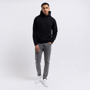 Produits en gros pull polaire avec logo personnalisé sweats à capuche noirs pour hommes poids lourds en coton mélangé de base - Product Image 3