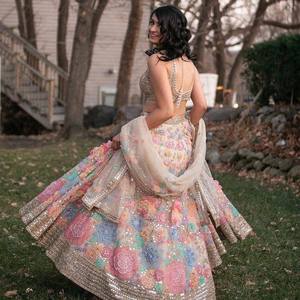 Dernière Nouveauté : Lehenga Choli de Mariée en Soie Georgette pour Femme, avec Dupatta, pour Mariage, de Gujarat - FABZONE En Stock - Product Image 3