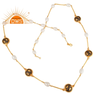 Última tendencia de plata esterlina 18K chapado en oro Natural diamante y Perla collar con cuentas Demi joyería fina fabricante - Product Image 2