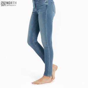 Pantalons décontractés droits en denim tendance pour femmes, taille mi-haute, couleur unie unique, respirant, séchage rapide, taille plus, vente en gros - Product Image 3