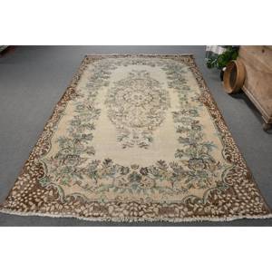 พรมตุรกีวินเทจคลาสสิกสีเบจสีน้ำตาล5.9 x 9.5ft พื้นที่ขนาดใหญ่ขนสัตว์เย็บปะติดปะต่อกันด้วยยางรองสำหรับห้องโถงหรือห้องนอน - Product Image 1