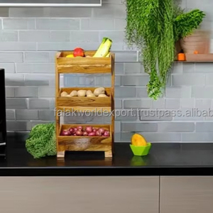 Contenedores de almacenamiento de cocina de bambú personalizados, organizador de 3 niveles con ruedas para pan, almacenamiento de frutas y verduras de Falak World Export - Product Image 6