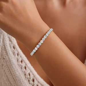 Bracelet de tennis en pierre précieuse ronde opale éthiopienne blanche opale naturelle 925 argent octobre pierre de naissance bijoux cadeau pour maman - Product Image 5