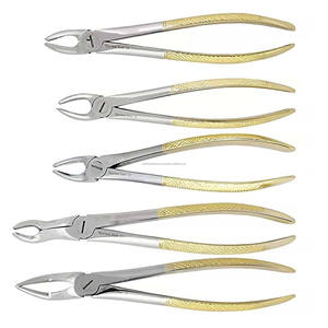 Jeu de 5 pinces d'extraction de dents à motif anglais Instruments chirurgicaux d'extraction dentaire plaqués or - Product Image 1