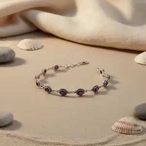 Bracelet en argent 925 plaqué rhodium avec améthyste, topaze, diamant, perles, pierres précieuses pour femmes, bijoux en or rose perlé pour cadeau - Product Image 2