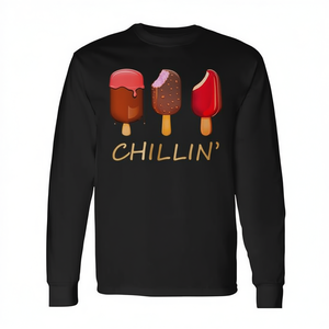 Summer Long Sleeve T-Shirt <b>Novelty</b> Graphic 'Chillin' Ice Cream Popsicles Promotional <b>Clothing</b> - Product Image 1