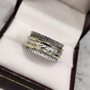 Anneau de méditation Spinner Band Bague de pouce pour femme en argent sterling 925 Fidget Bijoux faits à la main Anxiété de Noël Bague Spinner pour homme - Product Image 1