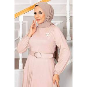 Asmara <b>Belted</b> Hijab Modest <b>Dress</b> Powder Color - Product Image 4