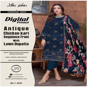 Stylish High Quality 3-Piece Casual Wear Suit Includes Printed <b>Sequin</b> Cotton Lawn Dress Long Dupatta Saree Salwar Kameez - Product Image 2