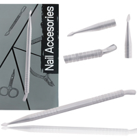 Kit de manucure écologique réutilisable en acier inoxydable durable avec pousse-cuticules à double extrémité à tête biseautée et éliminateur de callosités, en coffret