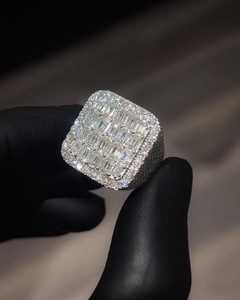 Square Design Round And Baguette Cut VVS Moissanite Diamond Iced Out Hip Hop Luxury 925 Sterling <b>Silver</b> <b>Statement</b> <b>Ring</b> - Product Image 2