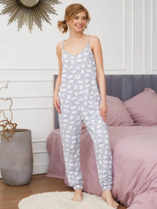 Women Winter Sleepwear Overall Pajamas Sleeveless Elastic Waist Printed <b>Lounge</b> <b>Jumpsuit</b> Front Soft Homewear for Bedroom Relaxing - Product Image 1