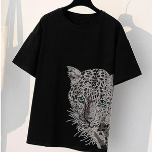 เสื้อยืดแฟชั่นสำหรับผู้หญิงดีไซน์ประดับพลอยเทียมคอตตอนคอปก100% - Product Image 3