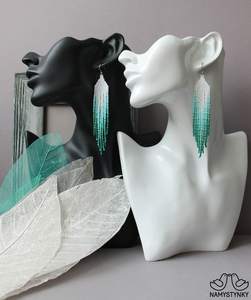 Pendientes de cuentas bohemias con flecos en cascada Andy de diseño turquesa, regalo de joyería único - Product Image 2