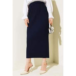 <b>Pleated</b> <b>Fabric</b> Pencil Skirt Navy Blue - Product Image 2