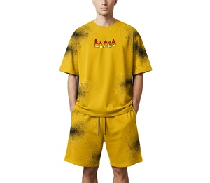 Top Quality Casual Wear Streetwear custom DTF Printed logo 100% Cotton with <b>spray</b> effect hip hop Men's 2-Piece <b>Set</b> - Product Image 1