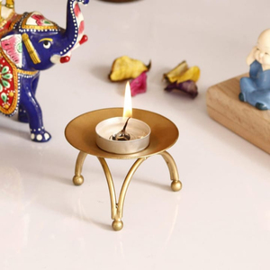 Simple Design Gold Metal Tealight Candle <b>Plate</b> <b>Holder</b> Waterproof Heat Resistant Flameless Antique <b>Stand</b> for Christmas & Easter - Product Image 3