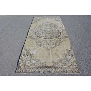 Alfombra turca Vintage de área grande de 4,2x9,1 pies, Material de lana marrón beige clásico, retales de látex para pasillo, alfombra rectangular para cabecera - Product Image 1