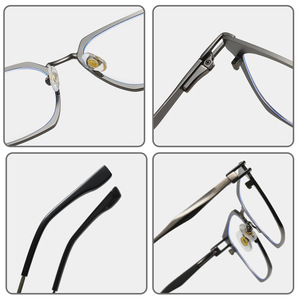 Armazones de Anteojos Modernos y de Lujo para Hombre, Anti Luz Azul, Negros y Grises, Cuadrados, de Acero Inoxidable con Bisagras Flexibles - Product Image 6