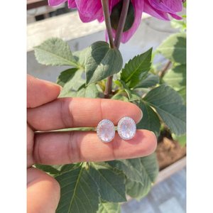 925 Silver Natural Oval Rose Quartz <b>Stud</b> <b>Earrings</b> Diamond Bezel Setting 14K 18K Gold White/Gold Rose Gold-Cute Trendy Inlay - Product Image 2